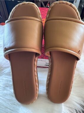 Tory Burch Cognac Leather Slide Mules